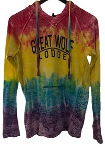 Tye Dye Women’s Sz M Great Wolf Lodge Long Sleeved Hoodie 70s Hippie Bob Marley - Picture 1 of 9