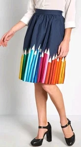 ModCloth Skirt Women's Size Large Blue Colored Pencil A-Line Art Teacher NEW TAG - Picture 1 of 23