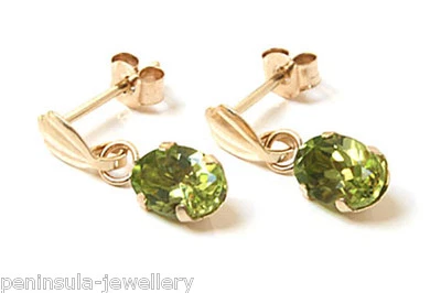 9ct Gold Peridot Earrings Small Oval Drop Gift Boxed Made in UK  - Image 1 of 4