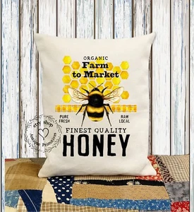 Farm Fresh Organic Honey Bee Decorative Fabric Pillow #1259 - Picture 1 of 6