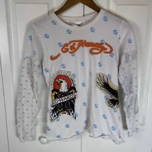 Ed Hardy M Top Blouse Long Sleeve Tee T-Shirt Embroidered Christian Audigier - Picture 1 of 7