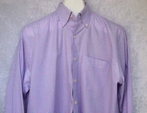 Peter Millar Button Front Shirt Pink Blue White Plaid Checks Cotton Mens Large - Picture 1 of 10