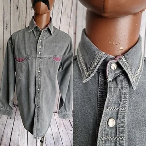 Camisa Denim Vintage No Excess -XL - Gris Algodón Peso Medio Años 90 Cierre a Presión DA34 - Imagen 1 de 11