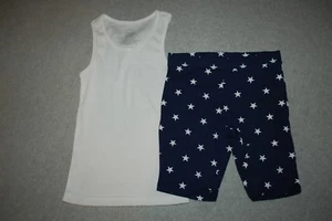 Girls Outfit WHITE RIBBED TANK TOP Navy Blue Bike Stretch Shorts w/ Stars S 6-6X - Picture 1 of 1