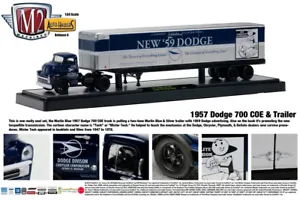 BLUE 1957 DODGE 700 COE WITH NEW 59 DODGE TRAILER M2 MACHINES 1:64 DIECAST MODEL - Picture 1 of 1