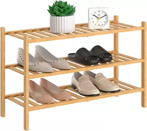 3 Ebenen Bambus Schuhregal für Schrank freistehend Holz Schuhregal Aufbewahrung Organisation - Bild 1 von 6