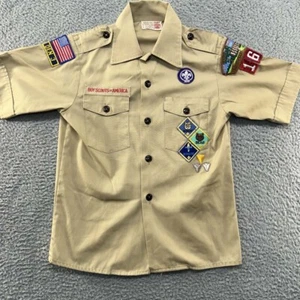 BSA Boy Scouts of American Boys Button Up Shirt Size 12 Brown Patch Shirt - Picture 1 of 8