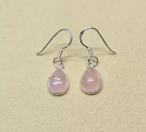 Handmade 925 Sterling Silver Teardrop Rose Quartz Drop Earrings 27 x 8 Gift Box - Picture 1 of 10