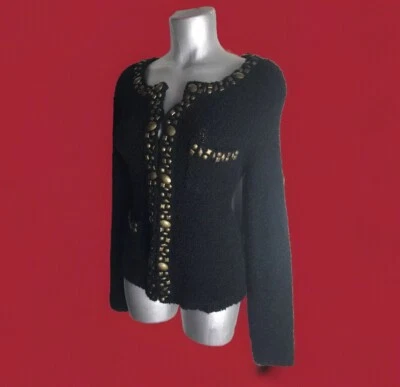 Cárdigan negro ECI talla M mediano, detalles con tachuelas de latón, mezcla de lana, bolsillos LS Foto 1 de 4