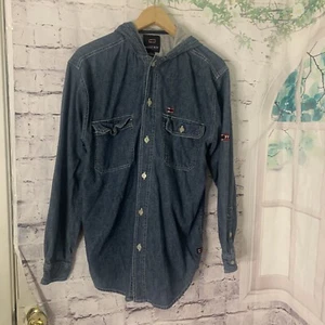 Vintage Bugle Boy Mens SZ 8 M Blue Denim Jacket Sweatshirt Hooded Fleece 80's - Picture 1 of 10
