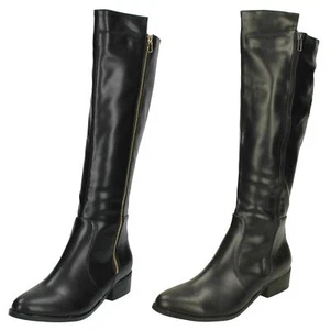 LADIES F5R0394 KNEE HIGH CASURL WINTER BOOTS BY SPOT ON RETAIL £34.99 - Picture 1 of 17