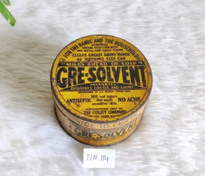 Caja de lata publicitaria Gre-Solvent 1930 vintage The Utility Co. Nueva York EE. UU. TIN114 - Imagen 1 de 6