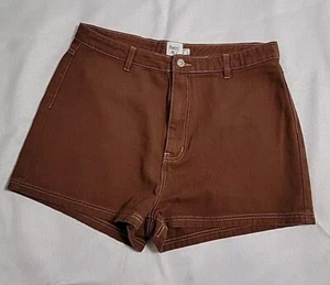 Princess Polly Damengröße 14 braun Denim hoch tailliert Shorts neu ohne Etikett  - Bild 1 von 13