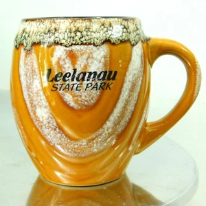 Leelanau State Park Mug Drip Glaze Ceramic Studio Pottery Cup Yellow Brown White - Picture 1 of 8