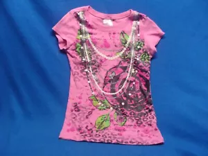 Girls Beautees Pink Cap Sleeve T-Shirt Glitter Necklace Rose Size Youth (L) Used - Imagen 1 de 24
