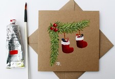 Real Painting: Handpainted Xmas Card "Stocking #31" w/env by Judith Rowe