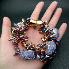 Keshi Pearl Crystal Bracelet 8" 3 Strands Purple