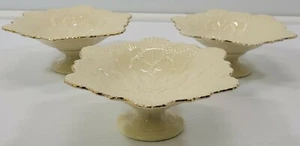 VC) Vintage Set of 3 Almond/Gold Tone Pedestal Serving Plates Candy Dishes - Picture 1 of 9