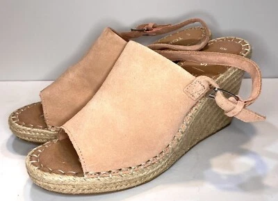 Toms para mujer talla 11 Sandalias de cuña ajustables Monica de gamuza rosa claro usadas en excelente estado Foto 1 de 4