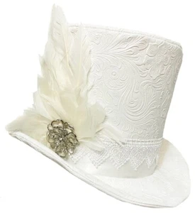 Tall Top Hat White Vinyl Wedding Elegance Steampunk Bridal Topper Bride Groom - Picture 1 of 6