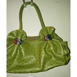 Charming Charlie Large Shoulder Bag Green Faux Ostrich Leather PVC Handbag - Picture 1 of 9