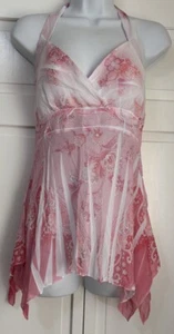 Vintage Y2K Lipstick Pink Floral Women's Halter Top Fairycore Medium NWT - Picture 1 of 9