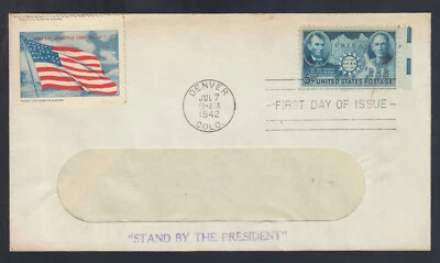US Scott #906 FDC Flag Label on Window Envelope 1942 - Unique and Weird! - Image 1 of 2