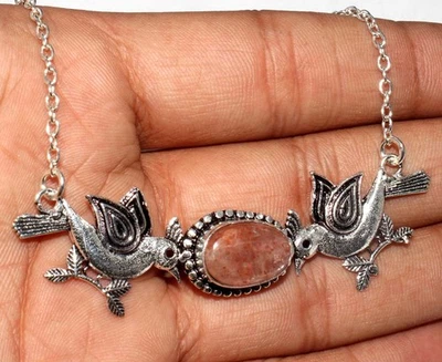 Collar Hecho a Mano Piedra Solar Pájaro 925 Chapado en Plata 21" Joyería de San Valentín GW Foto 1 de 3