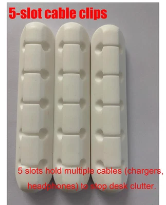 Clips de cable blancos de 5 ranuras organizadores de cables para administración de cables de escritorio y pared blancos Foto 1 de 4