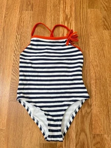 Jacadi Girls Navy and White Striped Swimsuits Sz 4T - Picture 1 of 4