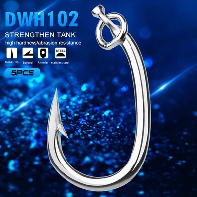 5Pcs Tuna Circle Fishing Hook Stainless Steel Live Bait Saltwater Hook 12/0-16/0 - Image 1 of 4