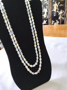 VTG AURORA BOREALIS FACETED BEAD CRYSTAL NECKLACE-24"-ADJ RHINESTONE FITTINGS - Picture 1 of 5