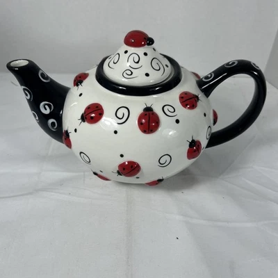 Ladybug Ceramic Teapot, Burton+Burton, Unique Swirl & Ladybug Teapot - Image 1 of 4