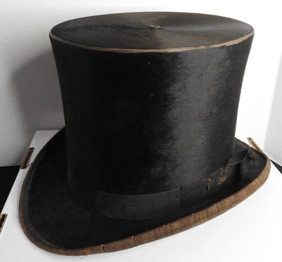Sombrero de copa piel de castor 1860-1880 Newcomb & Co 136 Flatbush Brooklyn Nueva York Foto 1 de 4