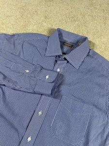 Vintage Gitman Bros Mens 16x33 Made In USA Button Down Shirt Blue Gingham Check - Picture 1 of 9