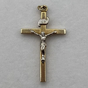 Vintage 14k Gold Filled Two Tone Crucifix Cross Pendant - Picture 1 of 6