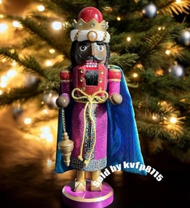 14 Zoll Holz Weihnachten lila weiser Mann Nussknacker Krippe afroamerikanische Weisen - Bild 1 von 4