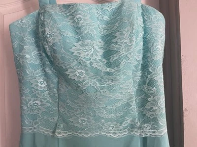 Formal Dress Turquoise Chiffon White Lace Over Turquoise 18W  Knee Length - Image 1 of 4