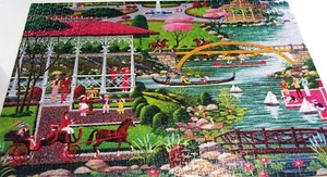 Sure Lox Jigsaw Puzzle 1000 piece Hometown Park Scene Horses Gazebo Canoe Family - Picture 1 of 5