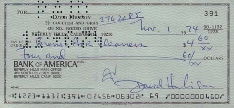 Autographed Canceled Check actor  David Hedison Voyage to the Bottom of the Sea Cover
