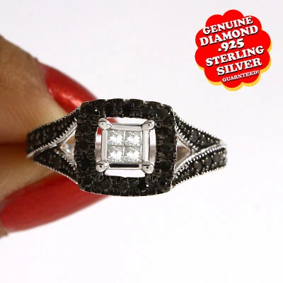 Conjunto invisible de anillo de halo enchapado en oro blanco de 14 quilates con diamantes naturales de 1/2 quilate Foto 1 de 4