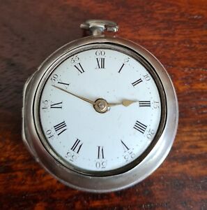 1777 ? Silver Pair Cased Verge Fusee Pocket Watch with Egyptian Pillars Working