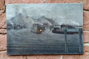 GUSTAV CHABOT (*1883) Frühe Industriemalerei ähnl. PLEUER. Eisenbahn Ölgemälde - Bild 1 von 11