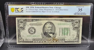 1934 $50 Fr#2102a Federal Reserve Note Chicago DGS (Blue-Green) PCGS 35 - Picture 1 of 2