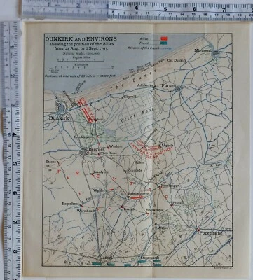 MAPA/PLAN DE BATALLA DUNKIRK Y ALREDEDORES 1793 DUQUE DE YORK POSICIONES DE TROPAS AVANCE Foto 1 de 4