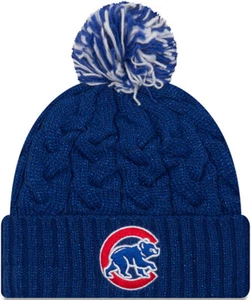 Chicago Cubs Womens Cozy Cable Pom Knit Hat Blue - Picture 1 of 2