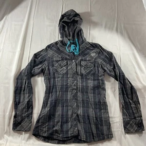 Fox Flannel Hooded Shirt Boys Size XL Gray Plaid Long Sleeve Button Up - Picture 1 of 9