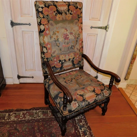 Large and Impressive 19th Century Continental Chair with Woolwork Upholstery Cover
