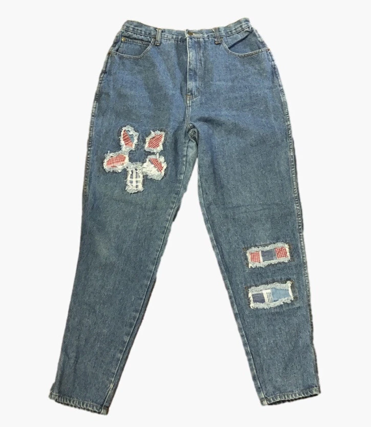 Jeans feminino Stefano International patchwork cintura alta tamanho 32 tappered - Imagem 1 de 4