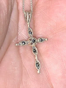 Sterling Silver Necklace with Intricate Cross Pendant - Picture 1 of 6